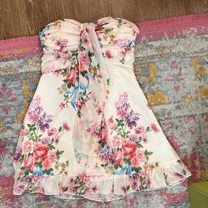 For Love And Lemons Floral Strapless Mini Dress